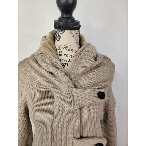 Nicholas K Long Cardigan Sweater S Button/zipper 100% Merino Knit Tan Unique - Picture 3 of 11